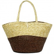 Straw Tote: Woven Wheat Straw Tote - 2 Tones - Brown - BG-R11053BN